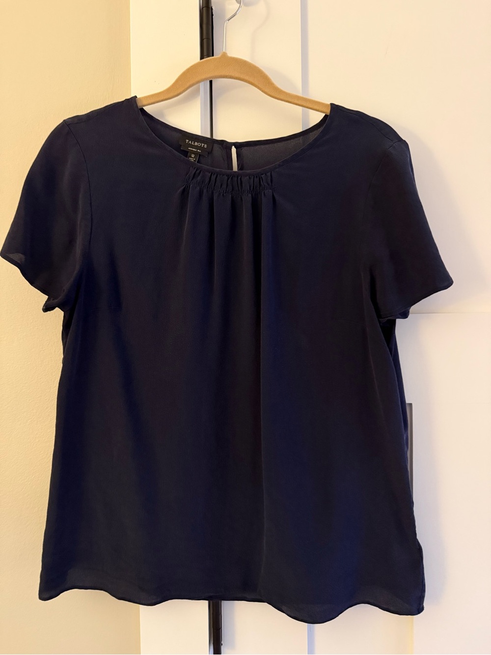 Talbots Washable Silk Cap Sleeve Top Shell Navy Blue 12